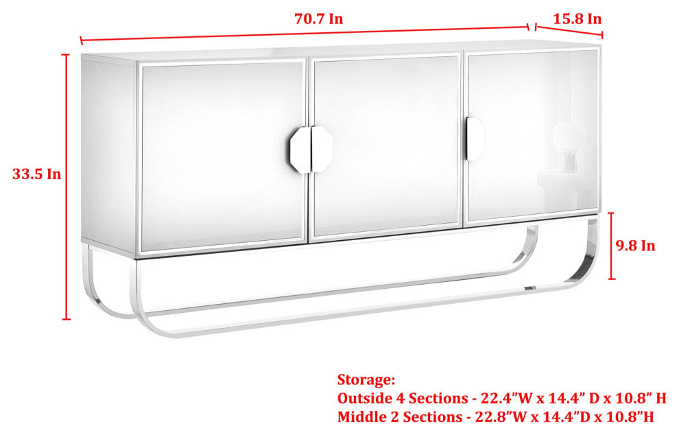 Nicole Miller Jacelynn Sideboard, Black/Chrome, 3-Door