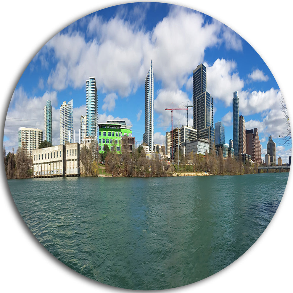 Austin Skyline On Sunny Day, Cityscape Photo Round Wall Art, 23"