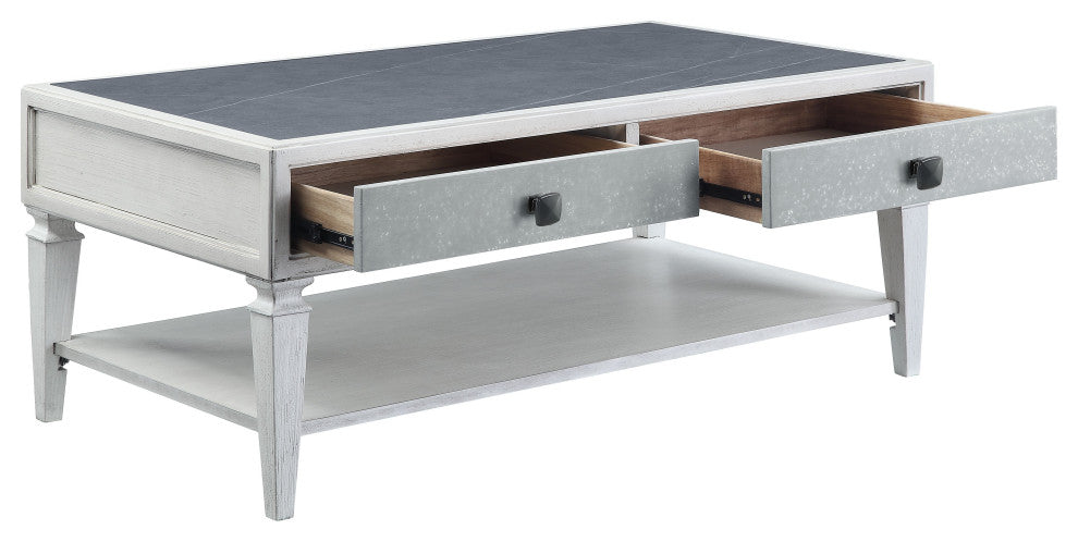 ACME Katia Coffee Table in Rustic Gray & Weathered White Finish