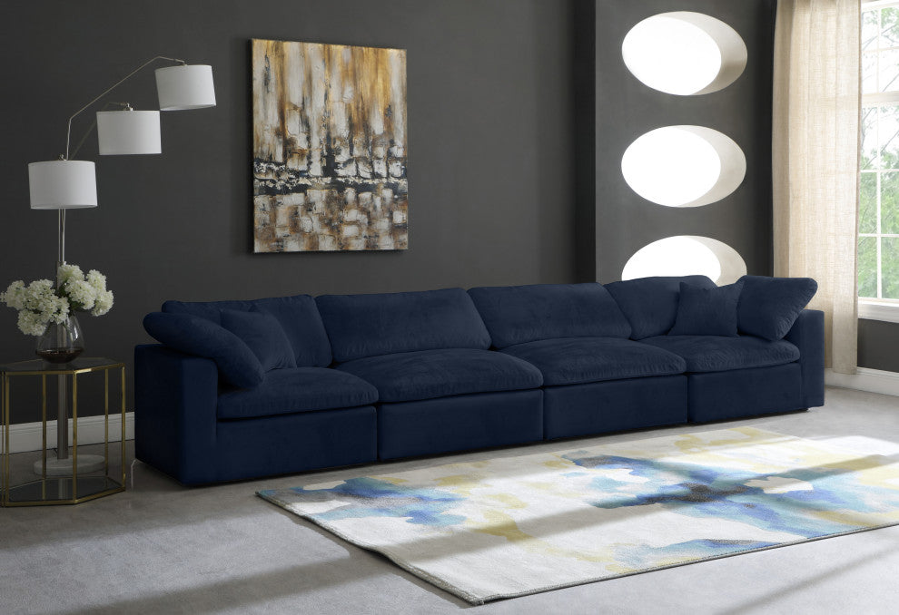 Cozy Velvet Upholstered Comfort 4-Piece Modular Sofa, Navy