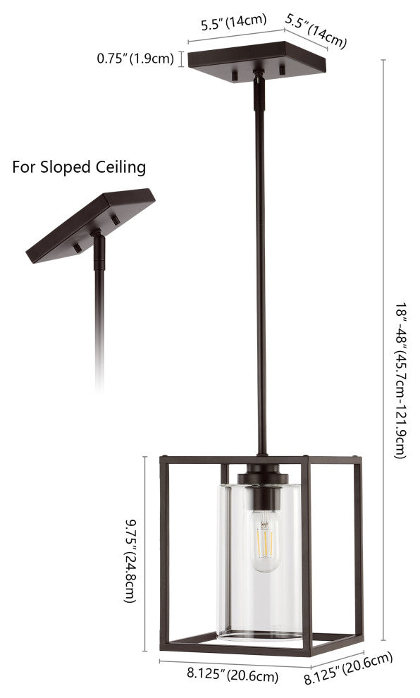 Quinn 8.13" 1-Light Industrial Farmhouse Iron/Glass Pendant, Oil Rubbed Bronze