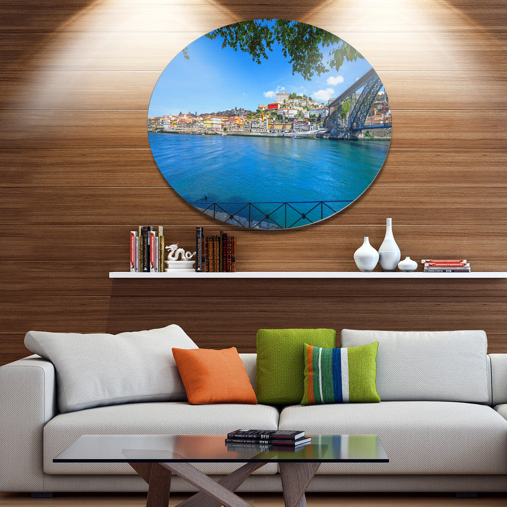 Douro River And Iron Bridge Portugal, Landscape Round Wall Art, 36"