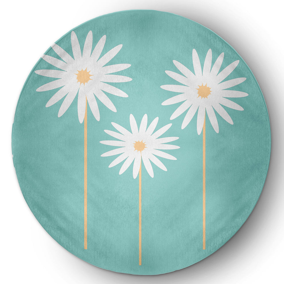Floral Print Spring Chenille Rug, Light Blue, 5' Round