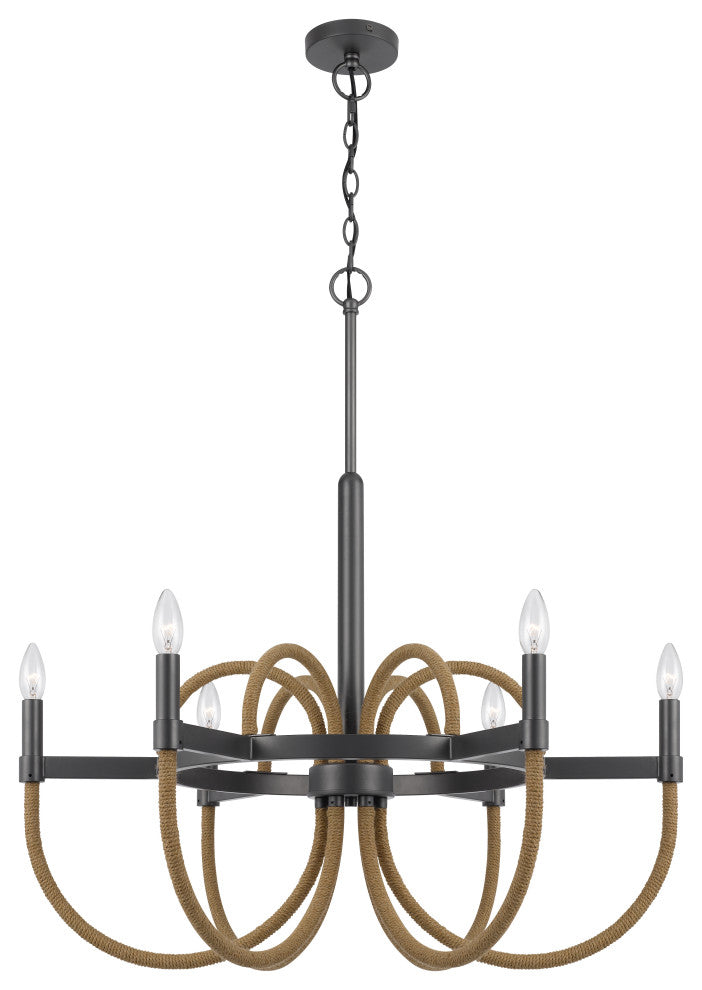 Rowland 60W metal/burlap roped chandelier, Fx-3814-6