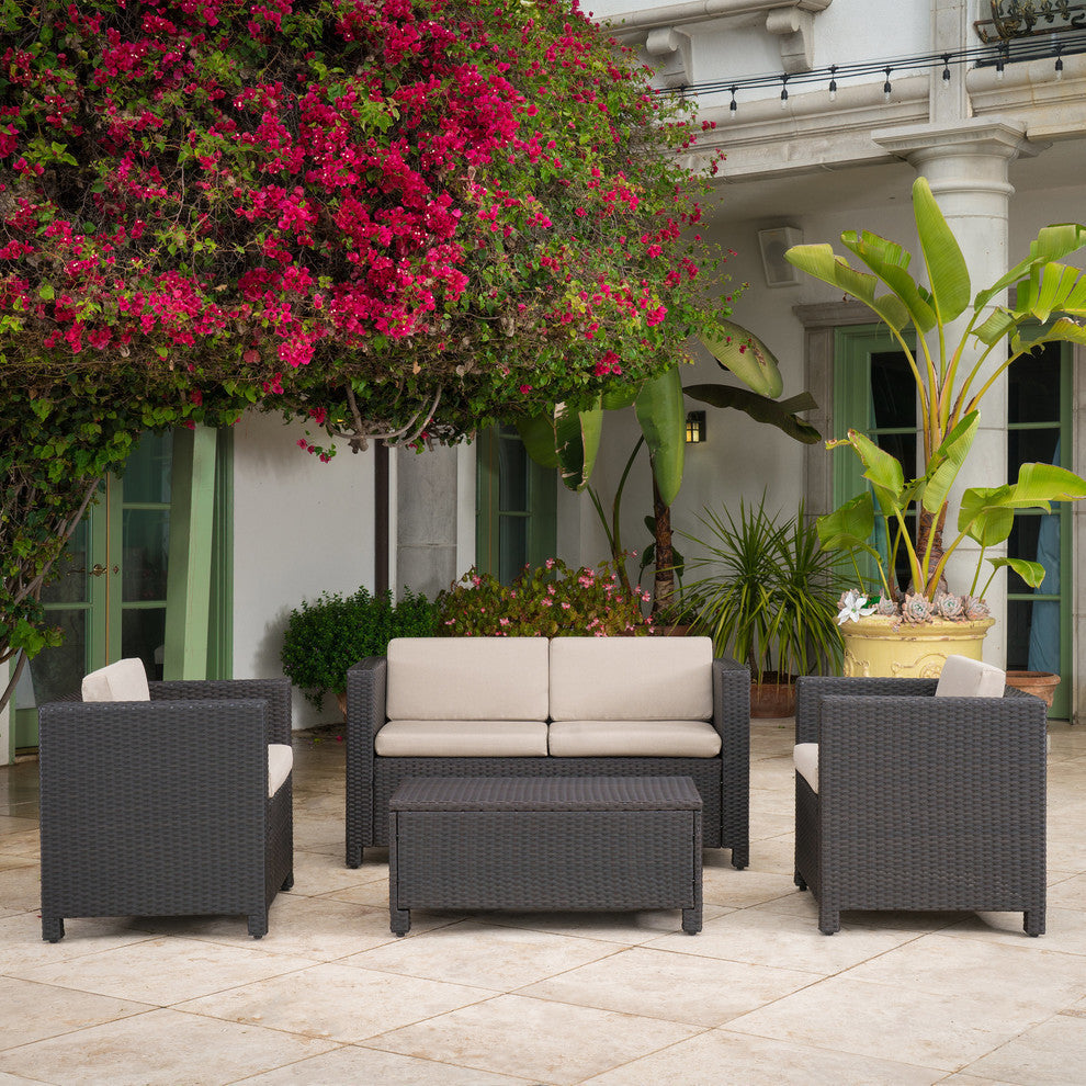 GDF Studio Venice Outdoor 4-Piece Wicker Sofa Set With Cushions