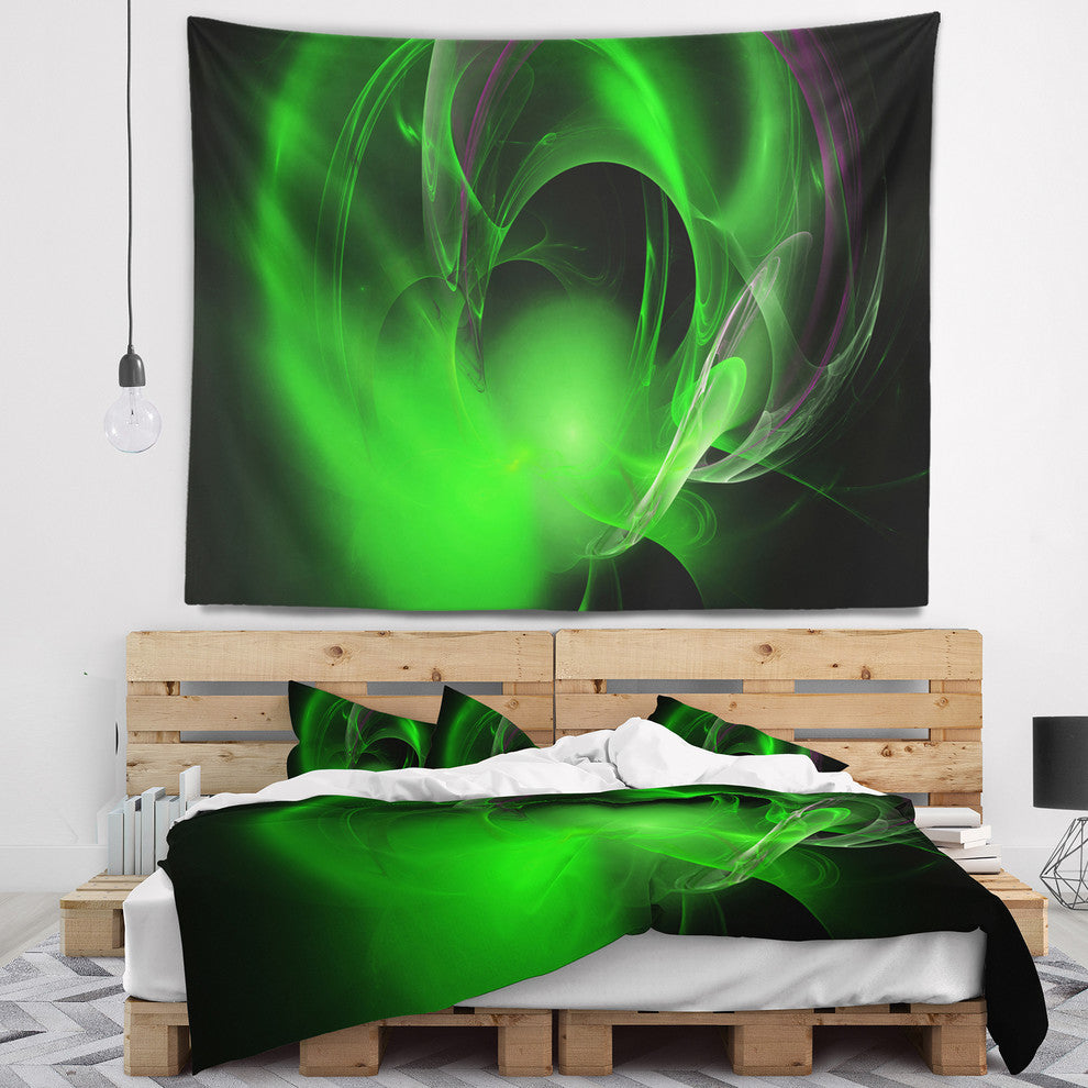 Green Galactic Nebula on Black Abstract Wall Tapestry, 39"x32"