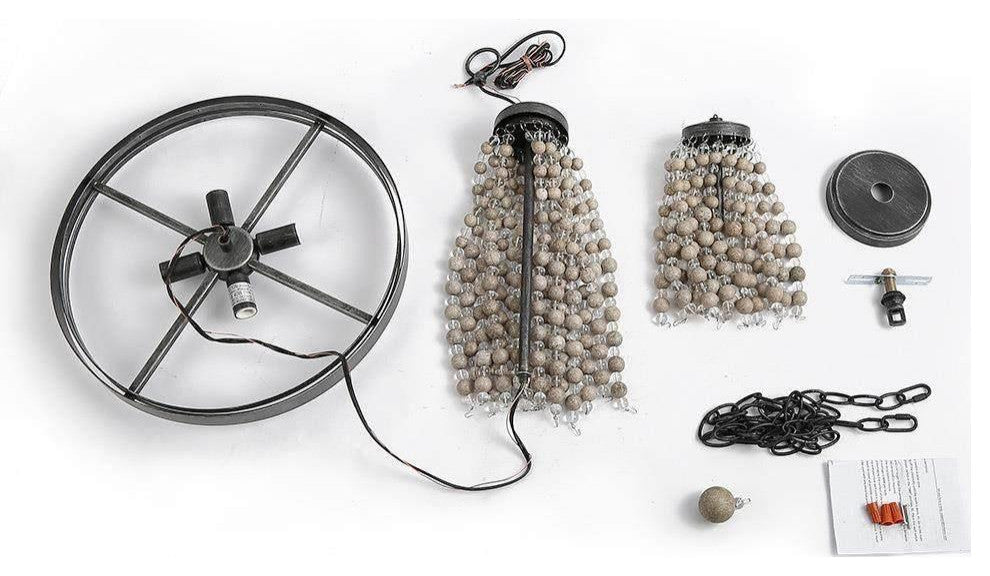 LNC 4-light Famhouse Distressed Wood Beaded Empire Boho Style Chandelier