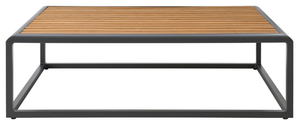Lounge Coffee Table, Rectangular, Gray Natural, Aluminum, Modern, Outdoor Patio