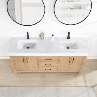 Leon Bath Vanity With Composite Stone Top, Fir Wood Brown, 72", With Mirror