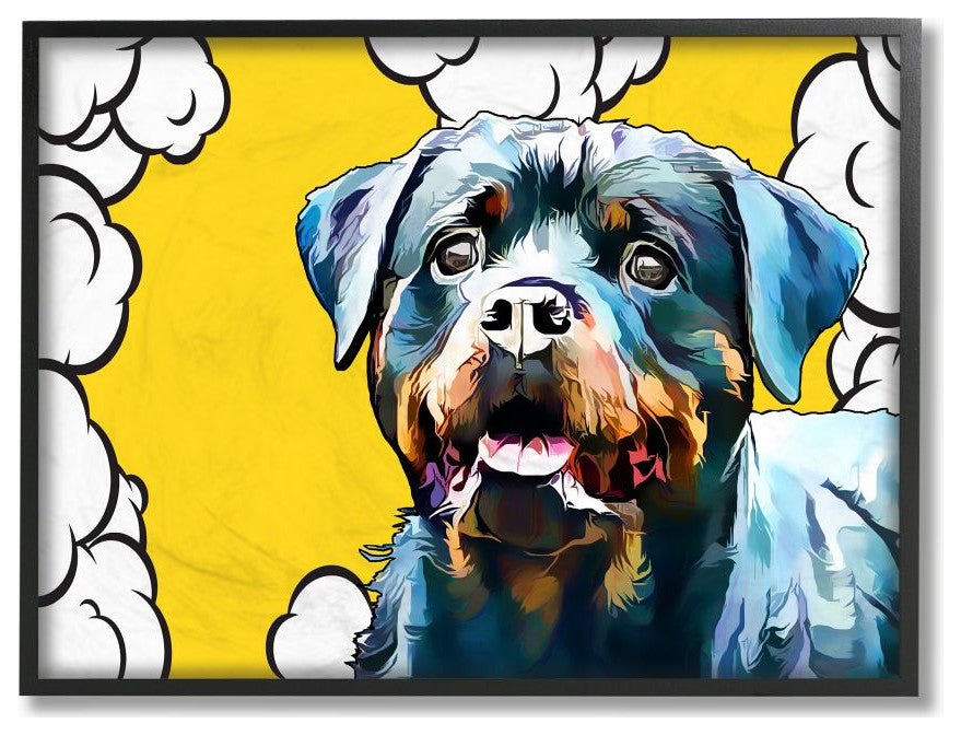 Peaceful Rottweiler Dog over Pop Art Clouds11x14
