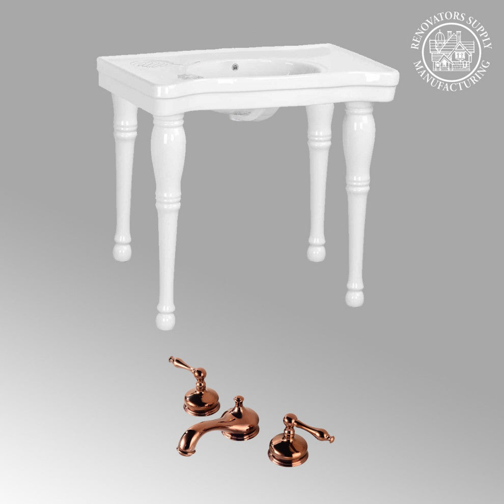 Console Sink Belle Epoque White with Spindle Legs and Widespread Faucet Holes