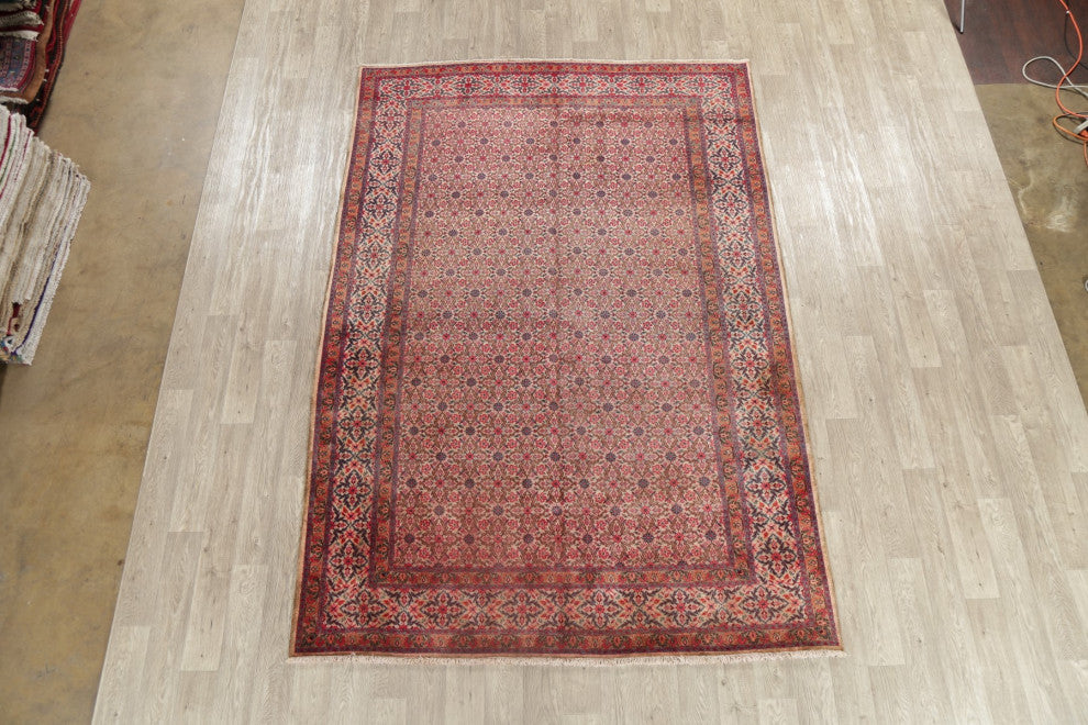 Consigned, Faded Traditional Handmade Vintage Persian Area Rug, Beige, 7x10