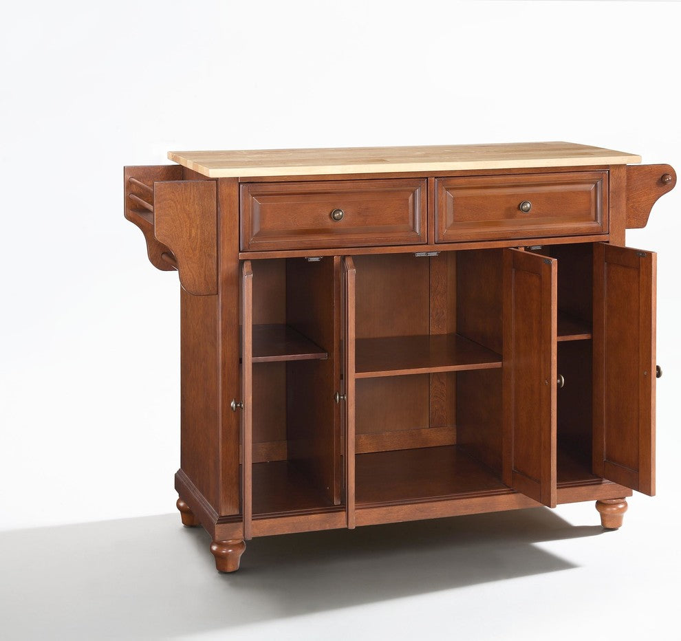 Crosley Furniture Cambridge Natural Wood Top Kitchen Island in Cherry