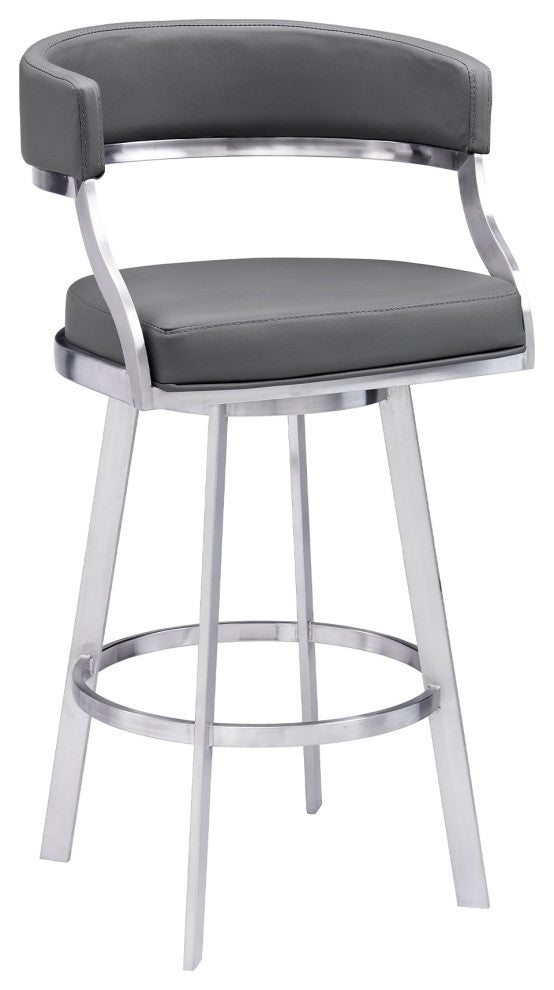 Saturn Contemporary 30" Bar Height Barstool in Brushed Stainless Steel Finish