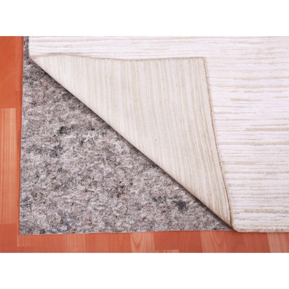 Ivory, Gabbeh Design, Silk with Textured Wool Hand Knotted Rug, 9'1" x 12'0"