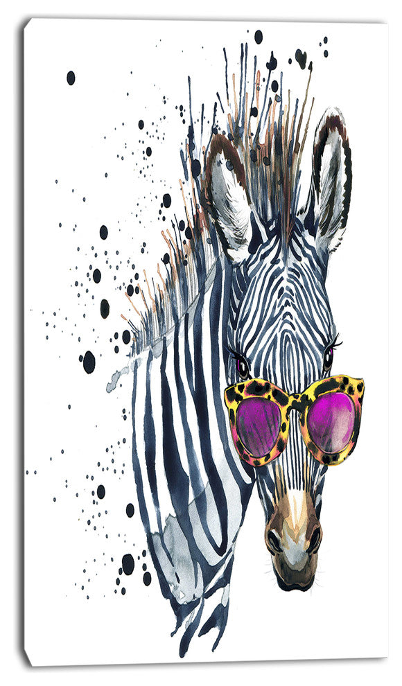 Funny Zebra Watercolor, Animal Canvas Art Print, 16"x32"