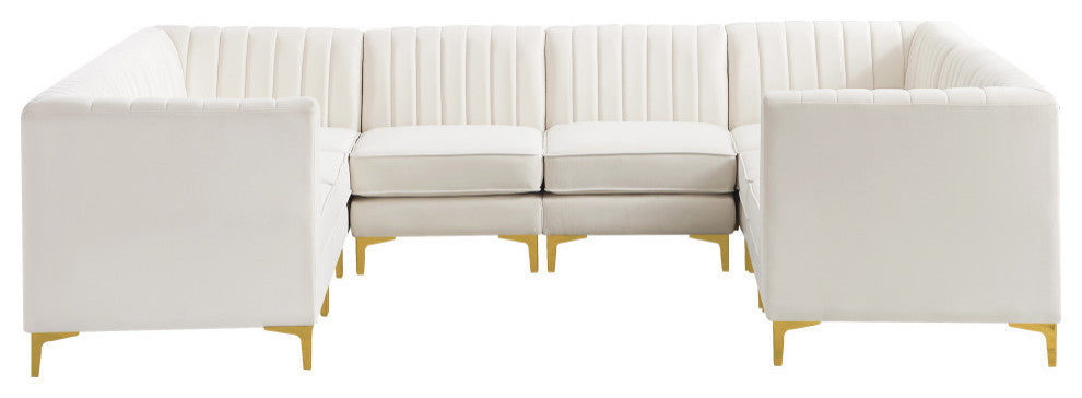 Alina Velvet Modular U-Shaped Sectional, Cream, 8-Piece: 4 Armless Chair, 4 Corner Chair