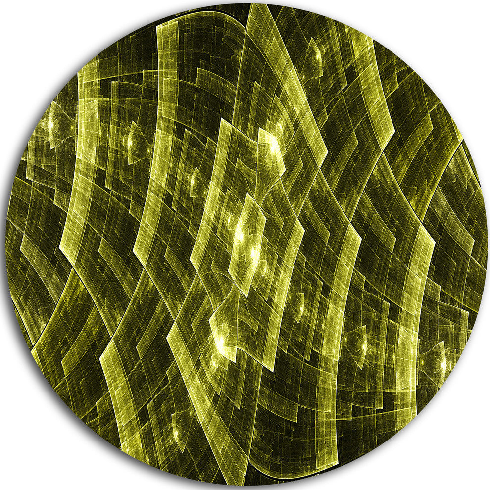 Golden Psychedelic Fractal Metal Grid Art, Round Metal Wall Art, 23"