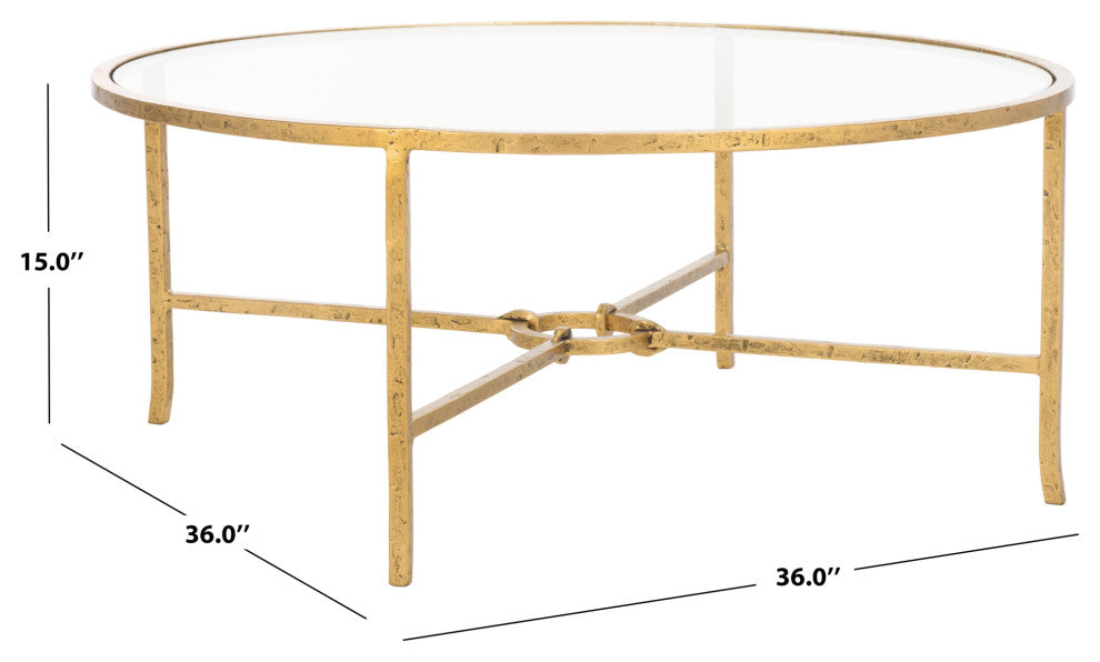 Safavieh Couture Tauri Metal Round Coffee Table, Brass/Clear