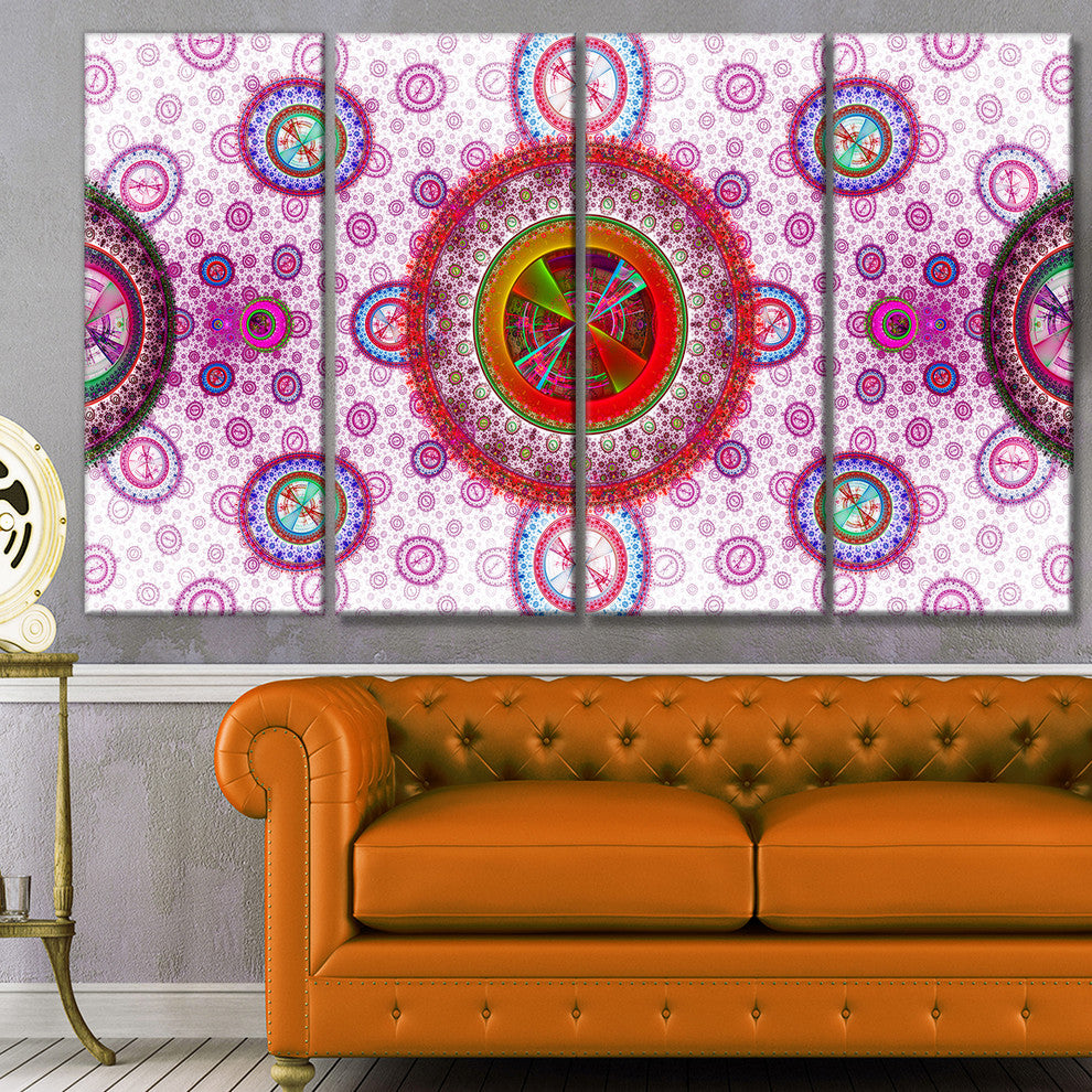Pink Psychedelic Relaxing Art, Abstract Canvas Art Print, 48"x28", 4 Panels