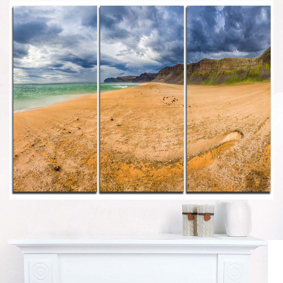 "Brown Beach by Arctic Sea Panorama" Metal Wall Art, 3 Panels, 36"x28"