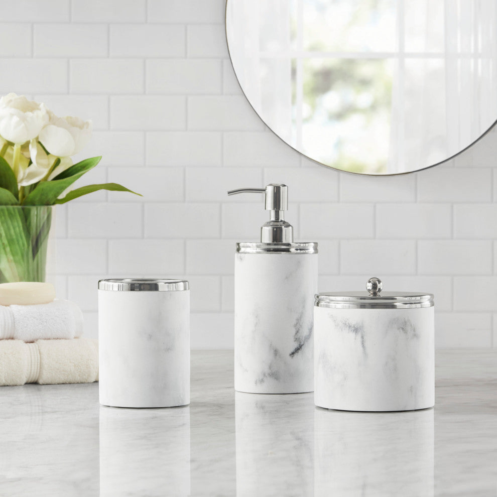 Croscill Corsica Modern Marble Bathroom Accessories, Silver, Tumbler