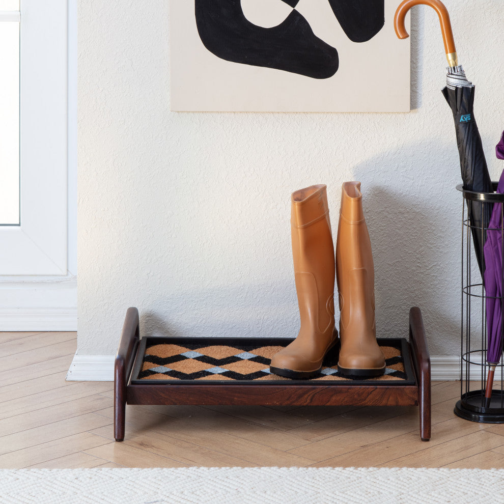 Single-Tier Brown Stand With 2-Pair Rubber Boot Tray Mt. Tam