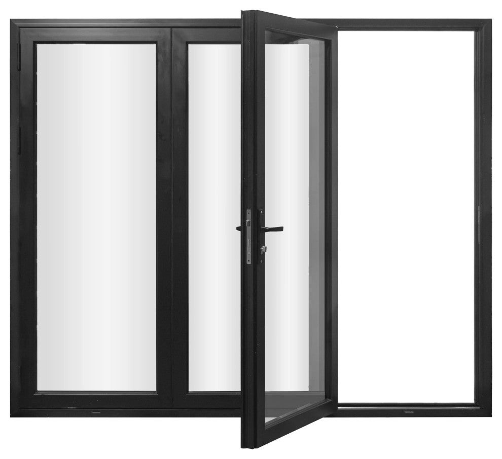 Aluminum folding patio doors 108"x96", black color. low e glass R-L30