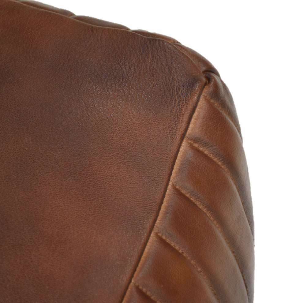 Poufs-Solid Handmade Goat Leather Pouf, Recycled Cotton Fill, Brown, Square [21x21x12]