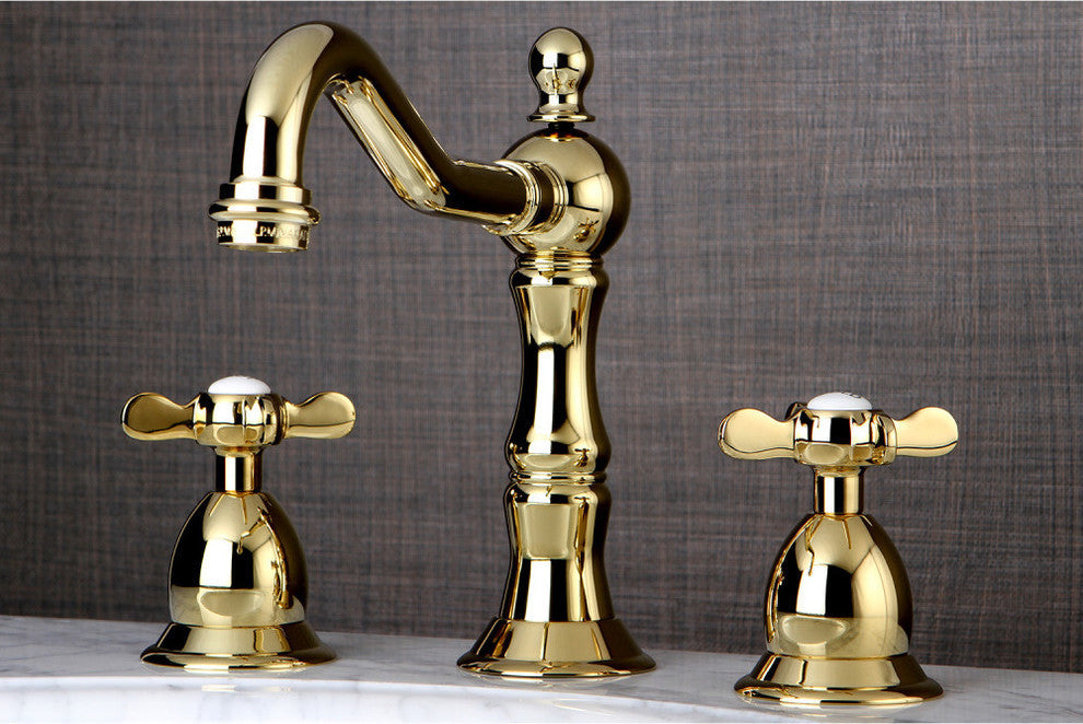 Widespread Bathroom Faucet, Brass Pop-Up, Polished Brass