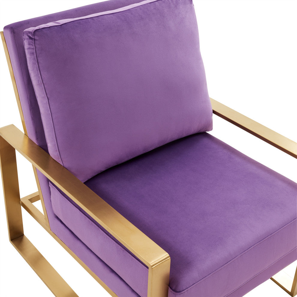 LeisureMod Jefferson Velvet Accent Armchair With Gold Frame, Purple