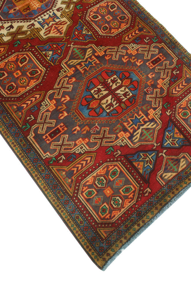 Fine Vintage Distressed Khandan Rust/Blue Runner, 3'7x8'8
