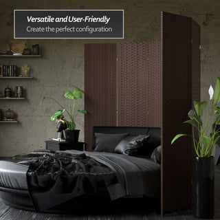 7' Tall Woven Fiber Room Divider, Dark Mocha, 4 Panel