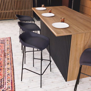 LeisureMod Servos Barstool With Faux Leather Seat and Iron Frame, Black