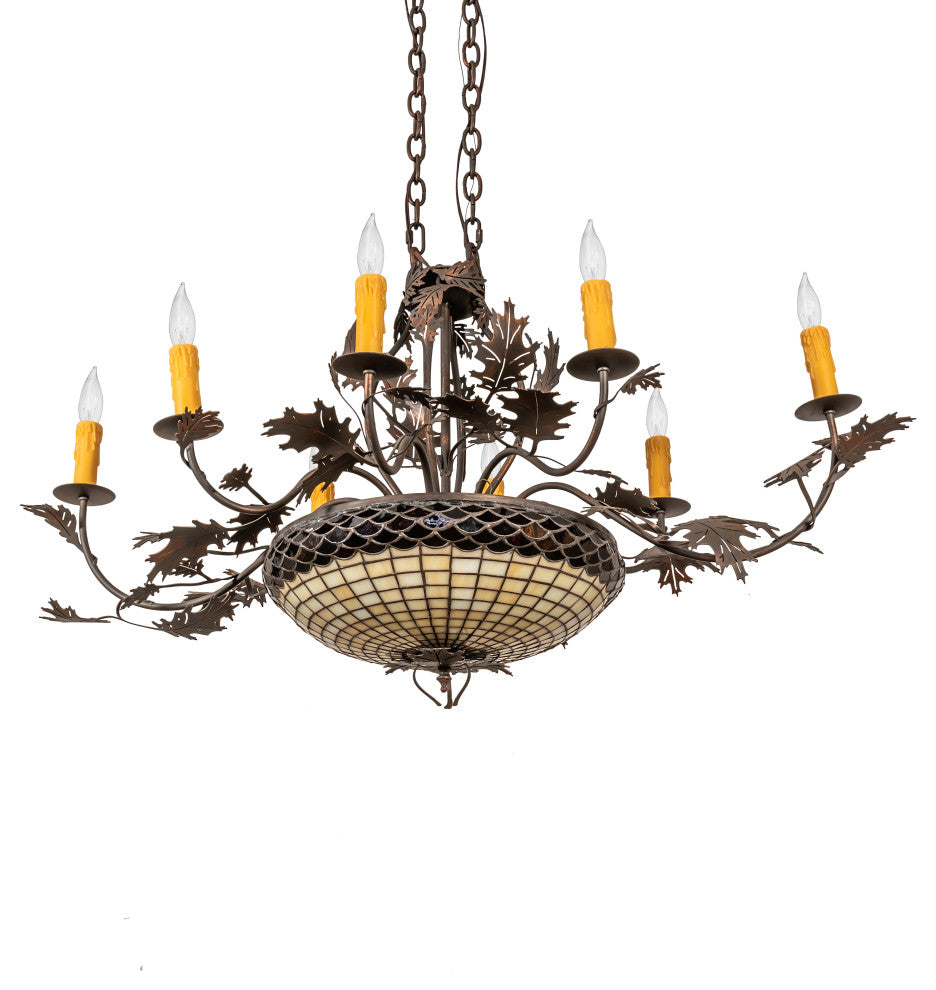 48" Long Greenbriar Oak 8 Light Chandelier
