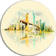 New York Panoramic View, Cityscape Watercolor Round Wall Art, 36"