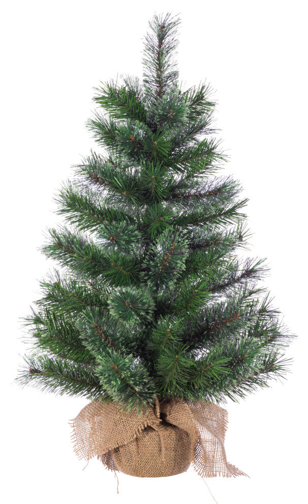 Set of 2, Unlit 30" Hard Needle Pine, Burlap Bag Base