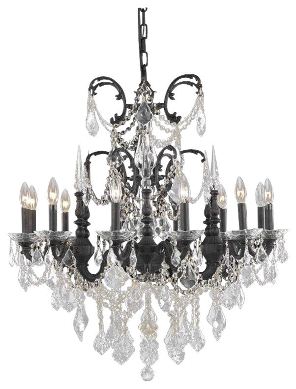 Elegant Athena Dining Room Light, Dark Bronze Finish With Royal Cut Crystal