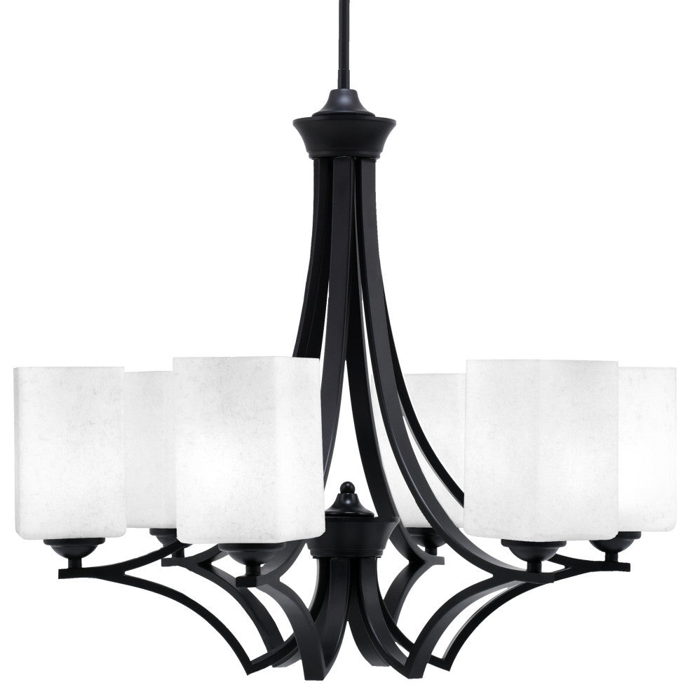 Zilo 6 Light Chandelier, Matte Black Finish With 4" White Muslin Glass