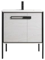 Oakville Bath Vanity, Ceramic Sink, Mild Grey Oak, 30 Inch, Black Hardware
