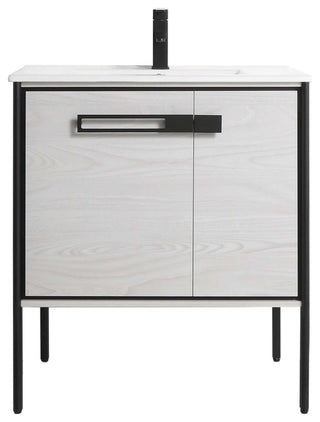 Oakville Bath Vanity, Ceramic Sink, Mild Grey Oak, 30 Inch, Black Hardware