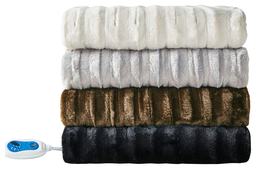 Beautyrest Heated Duke Faux Fur Heated Throw, Ivory