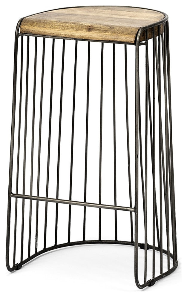 Wood and Metal Wire Design Counter Stool