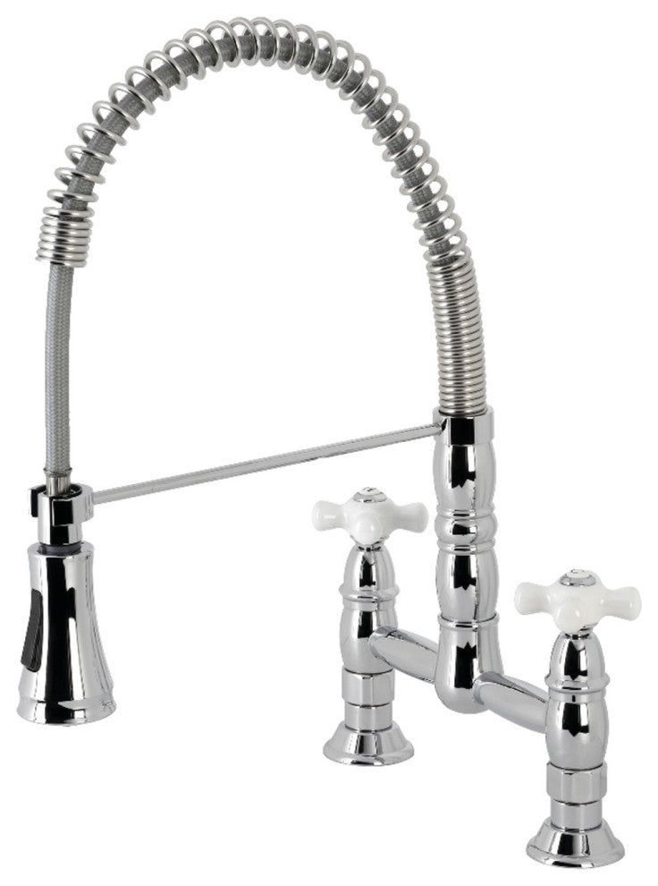 GS1271PX Two-Handle Deck-Mount Pull-Down Sprayer Kitchen Faucet, Polished Chrome