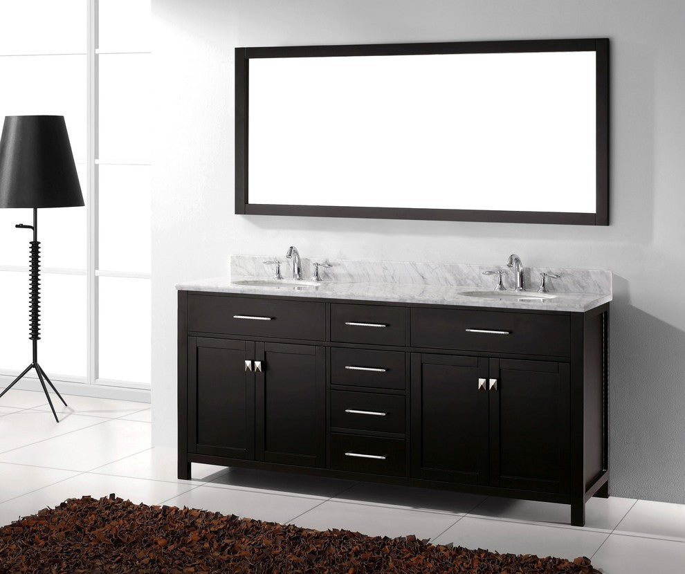 Caroline 72" Double Bathroom Vanity Set Espresso, Marble Countertop