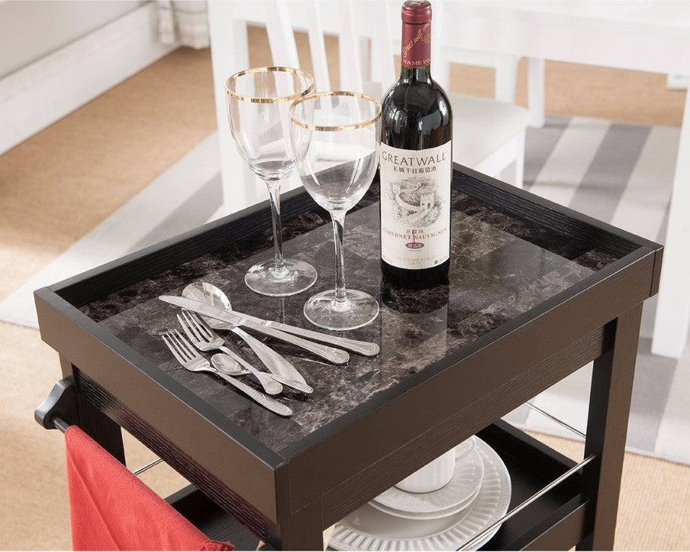 Contemporary Style Wine Cart With Two Shelves, Black