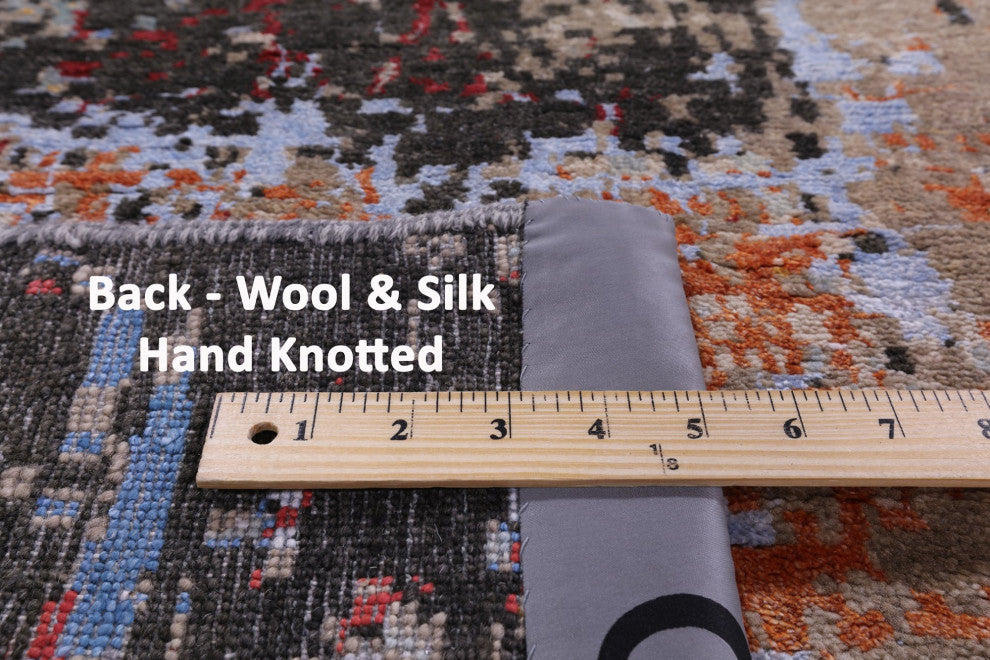 9' 1" X 12' 1" Wool and Silk Abstract Hand-Knotted Rug Q8868