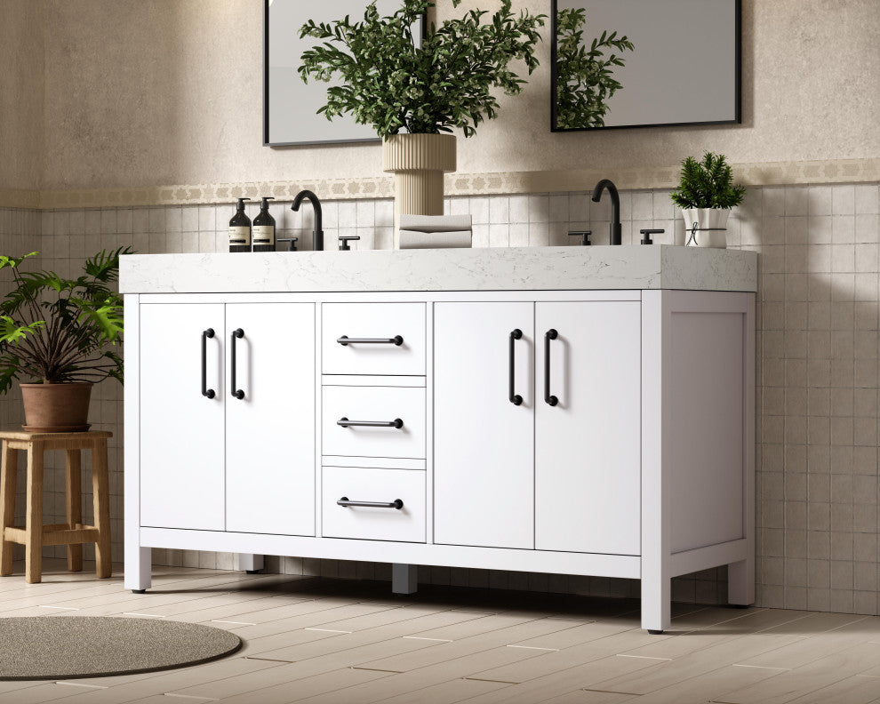 Home Living 60" Double Bathroom Vanity, White