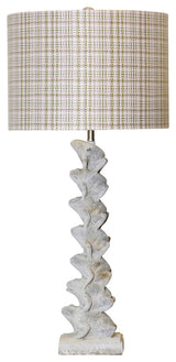Ribbit Table Lamp Stacked Cement Frogs With Pastel Plaid Shade
