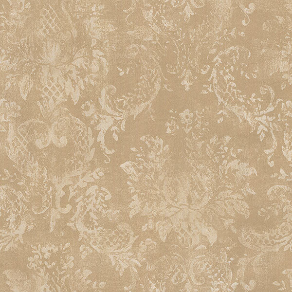 Weathered Damask Wallpaper, Dark Beige, Bolt
